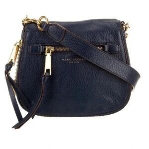 Marc Jacobs Classic Q Natasha Crossbody Navy Blue Pebbled Leather Gold Hardware